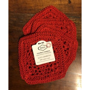 Square - Red Crocheted Coasters - Set/4